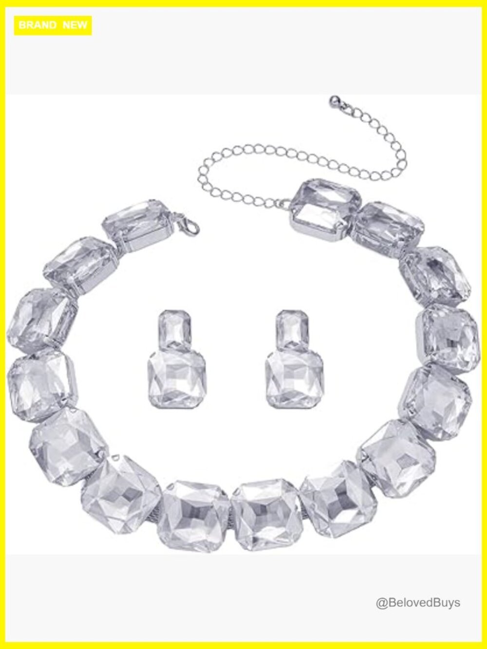 Sparkly Rhinestone Statement Necklace Earring Set Prom Jewelry